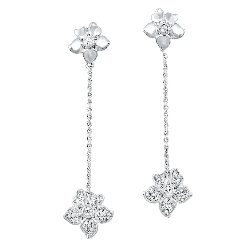 10KT White Gold Flower Earrings 1/4 CTW