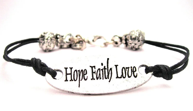 Hope Faith Love Black Cord Connector Bracelet