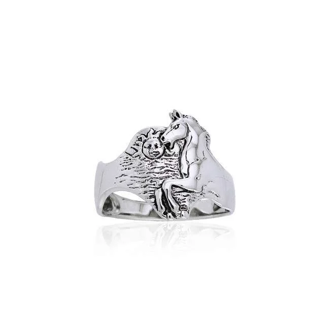 Horse with Sun Silver Ring TR3511